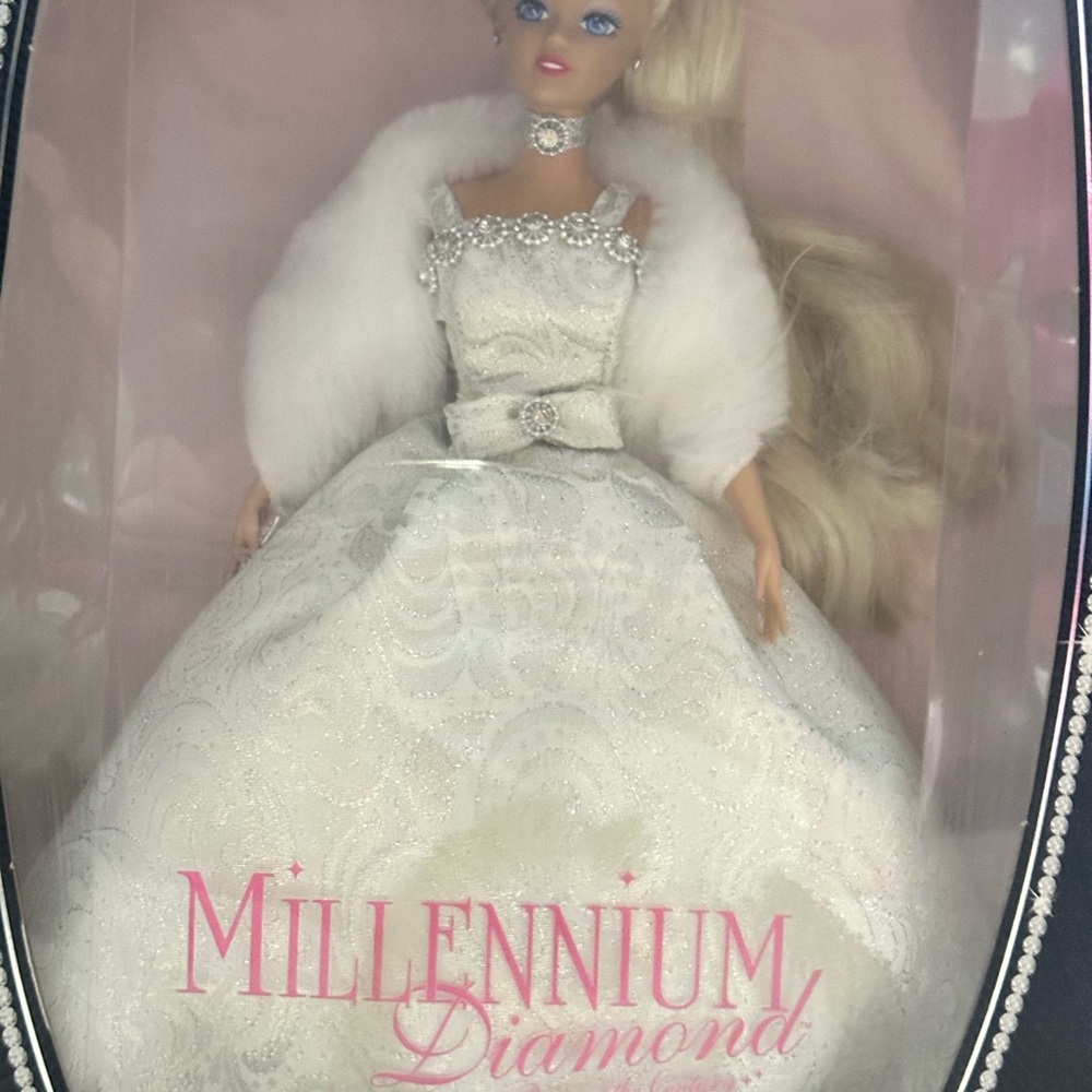 1999 Millennium Diamond Barbie Doll in White Gown. Still in box, never opened